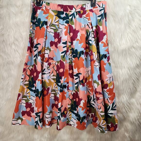 Eloquii NWT bright big floral spring print pleated cotton skirt woman's size 16 - Picture 3 of 9